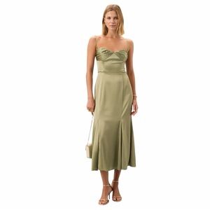 Reformation Artichoke Green Hensley Satin Midi Dress Womens 10